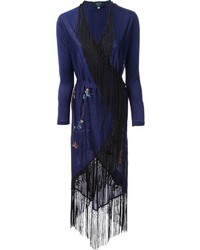 Темно-синее кимоно с цветочным принтом от Jean Paul Gaultier
