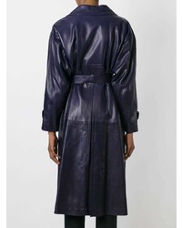 Женское темно-синее кожаное пальто от Céline Vintage