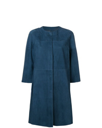 Женское темно-синее кожаное пальто от Drome