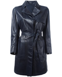 Женское темно-синее кожаное пальто от Sylvie Schimmel