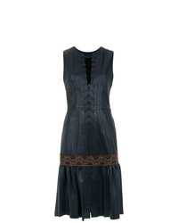 Темно-синее кожаное платье-футляр