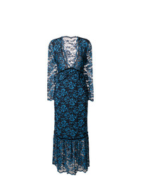 Темно-синее кружевное вечернее платье с рюшами от Ganni