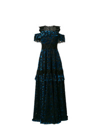 Темно-синее кружевное вечернее платье с украшением от Talbot Runhof
