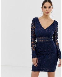 Темно-синее кружевное облегающее платье с цветочным принтом от AX Paris