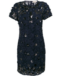 Темно-синее кружевное платье прямого кроя с вышивкой от MICHAEL Michael Kors