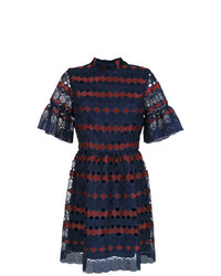 Темно-синее кружевное платье с пышной юбкой в горизонтальную полоску от Olympiah