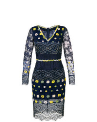 Темно-синее кружевное платье-футляр от Talbot Runhof