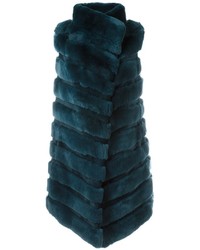 Темно-синее пальто без рукавов от Yves Salomon