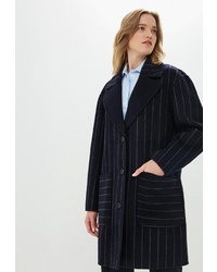 Женское темно-синее пальто в вертикальную полоску от Diane von Furstenberg