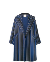 Женское темно-синее пальто в вертикальную полоску от Erika Cavallini