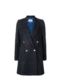 Женское темно-синее пальто в вертикальную полоску от Forte Dei Marmi Couture