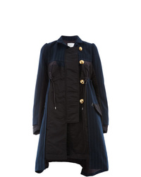 Женское темно-синее пальто в вертикальную полоску от Sacai