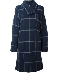 Женское темно-синее пальто в клетку от Armani Collezioni