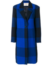 Женское темно-синее пальто в клетку от MAISON KITSUNE
