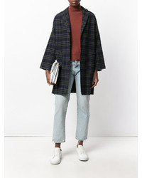 Женское темно-синее пальто в клетку от Semi-Couture