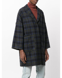 Женское темно-синее пальто в клетку от Semi-Couture