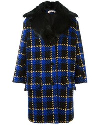 Женское темно-синее пальто в шотландскую клетку от Marni