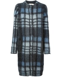 Женское темно-синее пальто в шотландскую клетку от Tory Burch