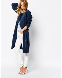 Женское темно-синее пальто дастер от Noisy May