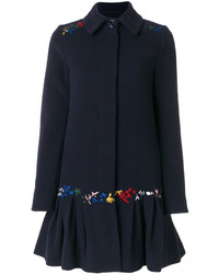 Женское темно-синее пальто с вышивкой от Love Moschino