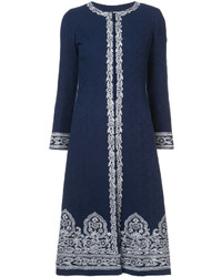 Женское темно-синее пальто с вышивкой от Oscar de la Renta