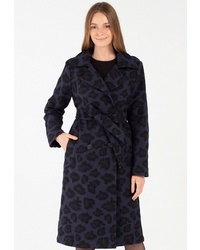 Женское темно-синее пальто с леопардовым принтом от Lavamosco