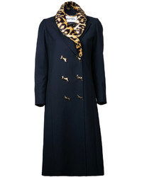 Женское темно-синее пальто с леопардовым принтом от Muveil