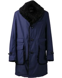 Мужское темно-синее пальто с меховым воротником от Engineered Garments