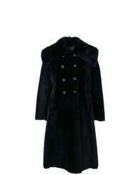 Темно-синее пальто с меховым воротником от Giorgio Armani