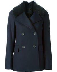 Темно-синее пальто с меховым воротником от Paul Smith