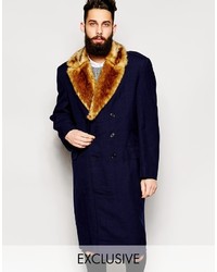 Мужское темно-синее пальто с меховым воротником от Reclaimed Vintage