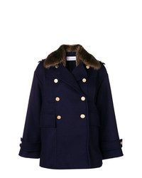 Темно-синее пальто с меховым воротником от RED Valentino