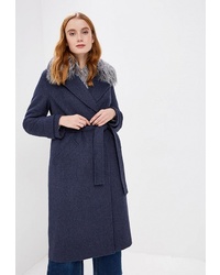 Темно-синее пальто с меховым воротником от Smith's brand