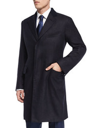 Темно-синее пальто с узором "в ёлочку"
