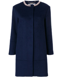 Женское темно-синее пальто с украшением от Blugirl