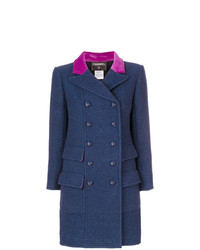 Женское темно-синее пальто с украшением от Chanel Vintage