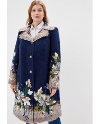 Женское темно-синее пальто с цветочным принтом от Yukostyle