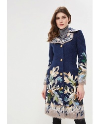 Женское темно-синее пальто с цветочным принтом от Yukostyle