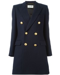 Женское темно-синее пальто от Saint Laurent