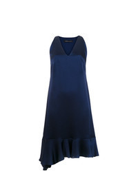 Темно-синее платье-комбинация с рюшами
