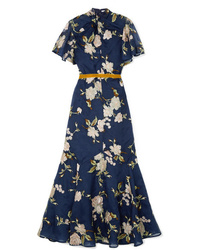 Темно-синее платье-макси с цветочным принтом от Erdem