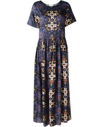 Темно-синее платье-макси с цветочным принтом от Forte Forte
