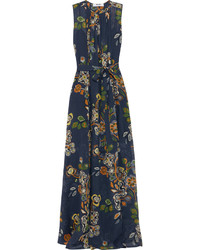 Темно-синее платье-макси с цветочным принтом от MSGM