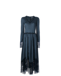 Темно-синее платье-миди c бахромой от Marco De Vincenzo