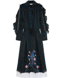 Темно-синее платье-миди с принтом от Preen by Thornton Bregazzi