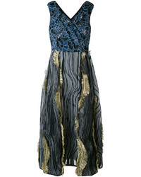 Темно-синее платье-миди с рюшами от Antonio Marras