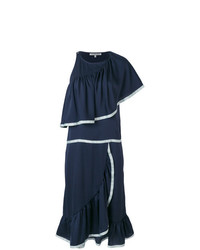 Темно-синее платье-миди с рюшами от Maison Père