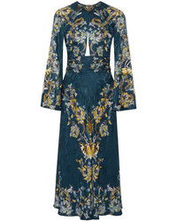 Темно-синее платье-миди с украшением от Roberto Cavalli