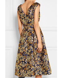 Темно-синее платье-миди с цветочным принтом от Prada