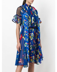 Темно-синее платье-миди с цветочным принтом от Sacai